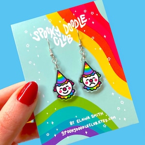HAPPY SAD CLOWN Earrings - Rainbow Clowncore Earrings, Hypoallergenic Rainbow Jewelry, Circus Clown Earrings, Kidcore Aesthetic (1 inch)