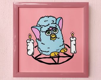 PENTAGRAM FURBY Wall Art - Creepy Cute Furby Art Print, Square Wall Decor, Haunted Toy 90s Aesthetic, Seance Spooky Furby, Halloween Gift