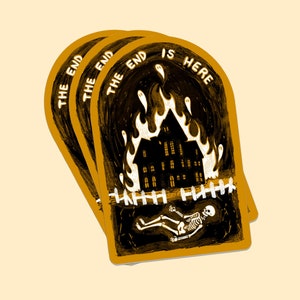 Sticker I KNOW THE END ~ Phoebe Bridgers Sticker squelette, maison hantée gothique et fantômes, papeterie journal de la sorcière fantasmagorique, la fin est ici