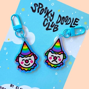 HAPPY SAD CLOWN Keychain - Clowncore Acrylic Keychain, Iridescent Rainbow Acrylic Clown Design, Kidcore Aesthetic Keychain (2 inch)