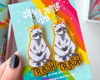 TRASH RACCOON EARRINGS - Spooky Doodle Club Acrylic Earrings (2 inch)