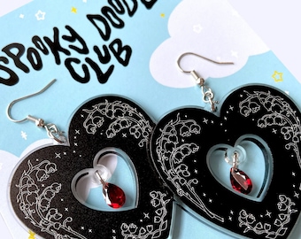 UNDYING TWILIGHT EARRINGS - Romantic Goth Earrings, Halloween Jewelry Gift (2 inch + cubic zirconia)