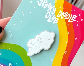 GLITTER MOON BUNNY Pin - Celestial Rabbit Acrylic Pin, Heavenly Moon & Stars Bunny, Witchy Animal Pin - Spooky Doodle Club (1.5 inch)