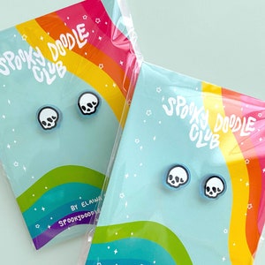 SKULL STUD EARRINGS - Blue Skull Earrings, Halloween Studs, Spooky Jewelry Gift for Halloween, Creepy Cute Mini Stud Earrings (0.5 inch)
