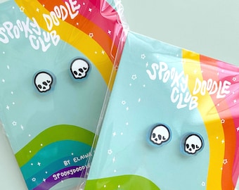 OORBELLEN MET SCHEDEL - Blauwe schedeloorbellen, Halloween-stekers, spookachtige sieradencadeau voor Halloween, griezelige schattige mini-oorknopjes (0,5 inch)