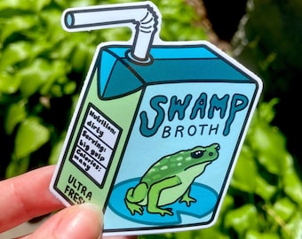 Frog Swamp Sticker - SWAMP BROTH JUICEBOX - Lily Pad Frog Sticker, Halloween Juice Box, Toad River Amphibian ~ Spooky Doodle Club