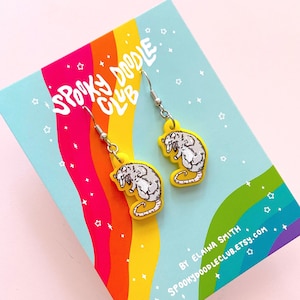 SCREAMING OPOSSUM EARRINGS - Anxious Possum Art, Yellow Opossum Acrylic Earrings, Yelling Possum Dangle Earrings, Possum Lover Gift (1 inch)