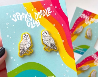 THREE-EYED OWL Studs - Spooky Doodle Club Acrylic Stud Earrings (1 inch)