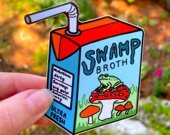 Frog Mushroom Sticker ~ SWAMP BROTH JUICEBOX - Vinyl Toadstool Sticker, Swamp Frog Juice Box, Cottagecore Mushroom Magic, Toad Decal