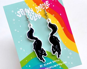 LUNAR FOX EARRINGS - Celestial Crescent Moon Acrylic Fox Earrings, Witchy Aesthetic Black Fox, Unique Animal Astronomy Jewelry (2 inch)