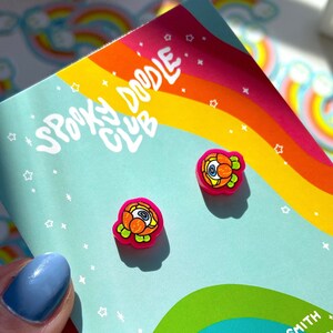 EYEBALL BLOSSOM STUDS - Spooky Doodle Club Acrylic Floral Stud Earrings (0.5 inch)