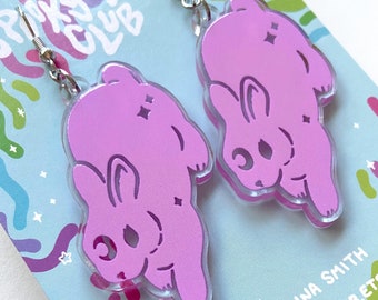 PENDIENTES DE CONEJO LUNA - Lindos pendientes de conejo, pendientes de acrílico morado, regalo para amantes de los animales, joyería astrológica de estrellas celestiales, caprichosos (2 pulgadas)