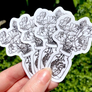BLÜHENDES HERZ STICKER - Vinyl Art Sticker - Spooky Doodle Club