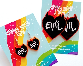 EVIL EARRINGS - Teufel Horn Ohrringe, gruselige Halloween Charm Schmuck, Gothic Evil Wicked Style, Bad Bitch Schmuck (1 inch)
