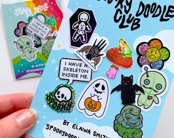 SPOOKY MINI STICKERS 10pc Set ~ Holographic, Metallic, & Glitter Effects! ~ Spooky Holographic Sticker Set, Frogcore, Witchy, Halloweencore