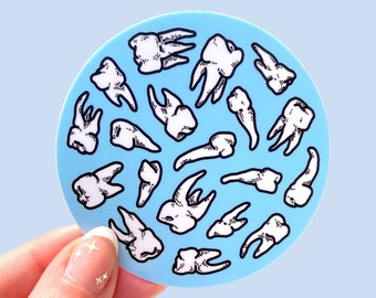 BUNCH OF TEETH Sticker - Human Teeth Sticker Circle, Anatomical Macabre Medical Illustration, Vinyl Waterproof Spooky Tooth Decal