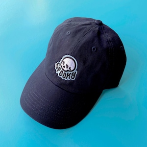 SPOOKY SKULL HAT - Spooky Doodle Club Embroidered Halloween Dad Hat, Navy Relaxed Fit Baseball Cap, Horror Lover Gift