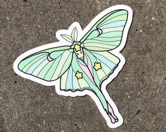 LUNA MOTH STICKER - Vinyl Art Pastel Bug Sticker, Fairy Witch Style, Waterproof Water Bottle Sticker - Spooky Doodle Club