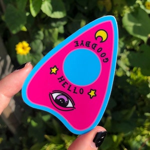 AUTOCOLLANT PLANCHETTE - Sticker Ouija rose vif, Spirit Board Planchette Evil Eye, Bonjour au revoir Ouija, Sticker esthétique rose sorcière