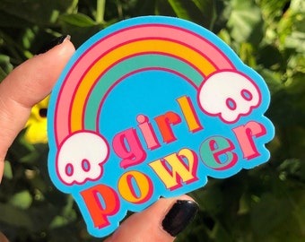 GIRL POWER STICKER - Skull Rainbow Vinyl Sticker, Retro Rainbow Girl Power Decal, Waterproof Vintage Inspired Sticker - Spooky Doodle Club