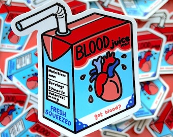 BLOED JUICE STICKER - Cute Horror Juice Box, Halloween Vinyl Sticker, Bloody Vampire Juice, Waterproof ~ Spooky Doodle Club