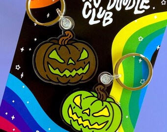 JACK-O-LANTERN KEYCHAIN - Creepy Pumpkin Keychain, Double-Sided Unique Halloween Keyring, Horror Pumpkin Gift, Retro Jackolantern (2 inch)