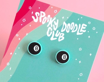 8-BALL STUD EARRINGS - Spooky Doodle Club Acrylic Earrings (0.5 inch)