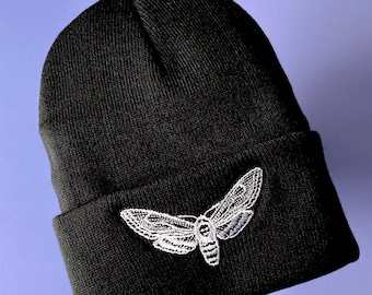 FUZZY BUG THING - Spooky Doodle Club Embroidered Moth Beanie