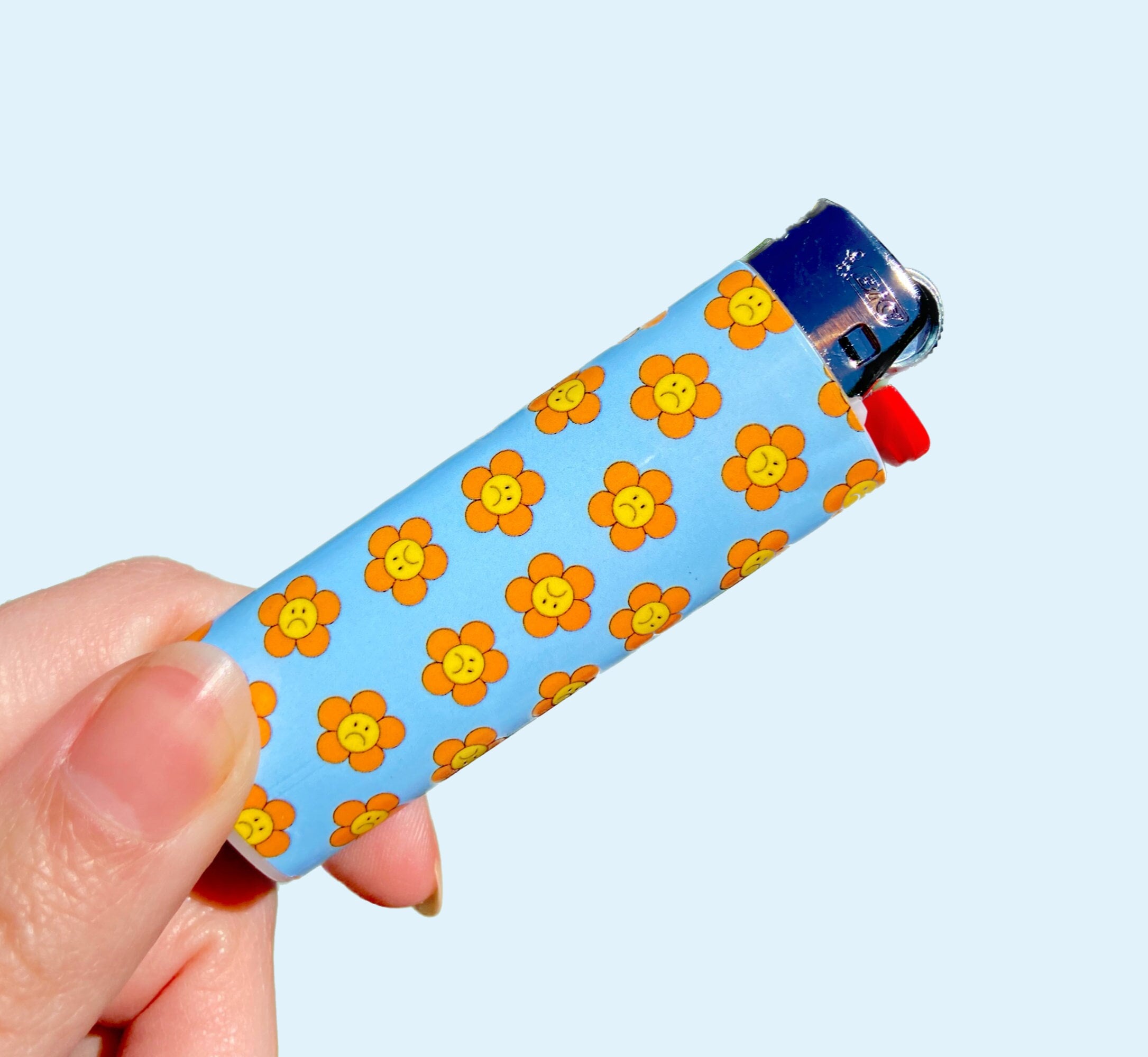 cigarette lighter smiley SAD FLOWER - Face Lighter, Groovy Flower 90s Style Lighter, Custom Bic Artwork Trippy Aesthetic MADE IN THE USA SCRIPTO