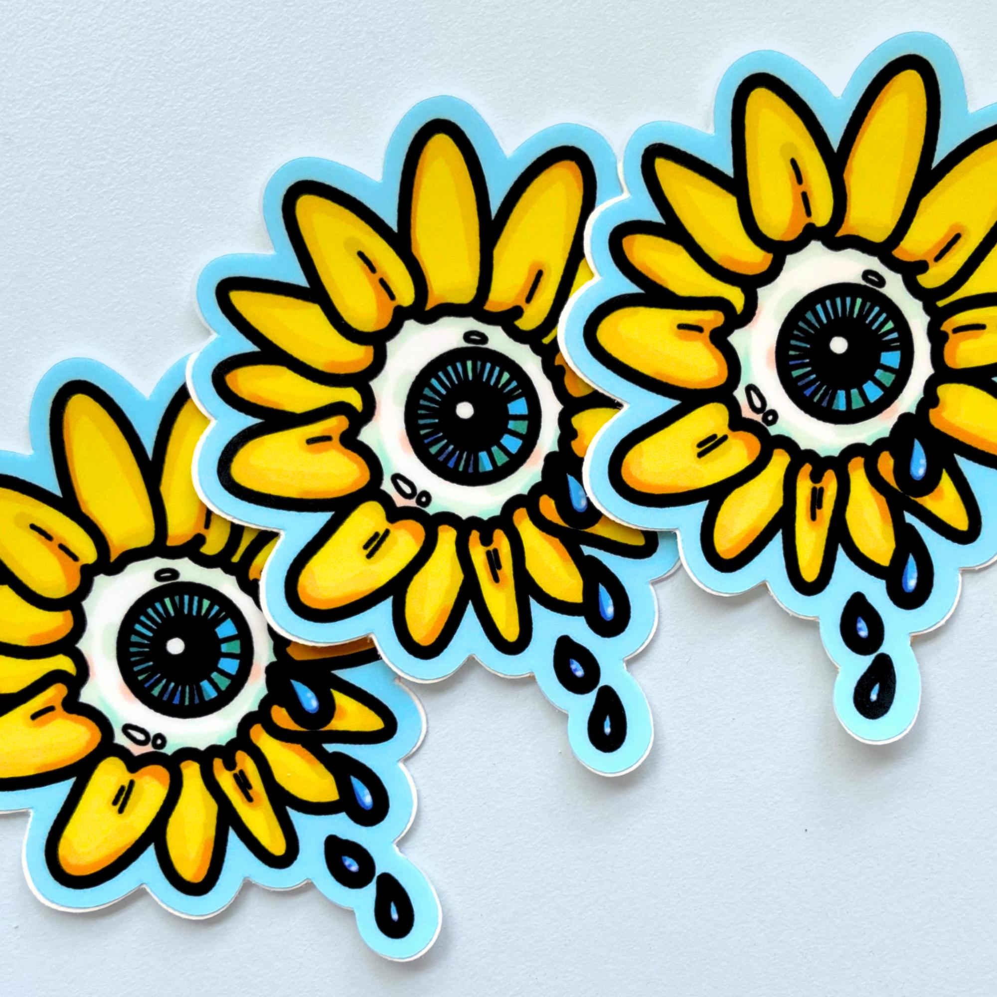 CRYING SUNFLOWER - Eyeball Flower Vinyl Art Sticker by Spooky