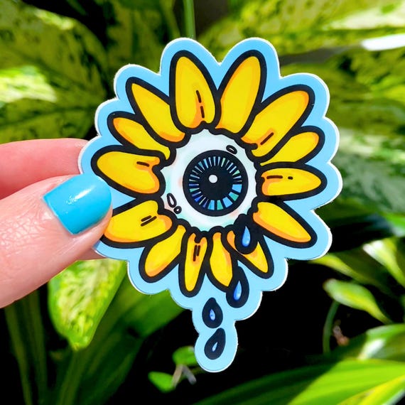 【一点物アート】Icono-Eye-再生-Message Flowers❁ CRYING SUNFLOWER - Eyeball Flower Vinyl Art Sticker by Spooky