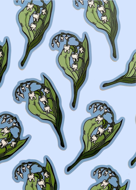 LILY TEETH STICKER - Macabre Lily of the Valley Art Sticker, Vinyl Waterproof Floral Teeth Design, Creepy Tooth Plant Stationery