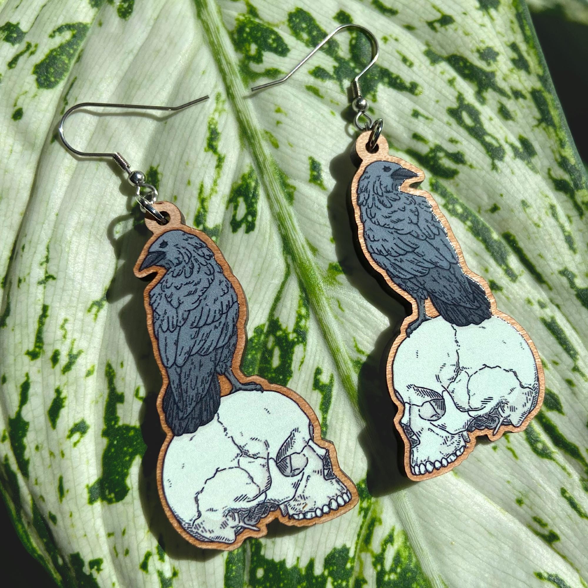 Halloween Acrylic Pumpkin Raven Skull Earrings - Goth Dangle Witchy Jewelry For Women, Bird Bones Design