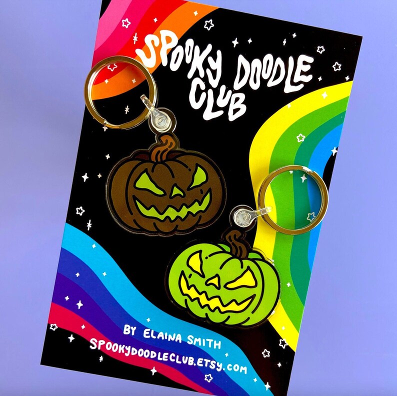 JACK-O-LANTERN KEYCHAIN - Creepy Pumpkin Keychain, Double-Sided Unique Halloween Keyring, Horror Pumpkin Gift, Retro Jackolantern (2 inch) image 3