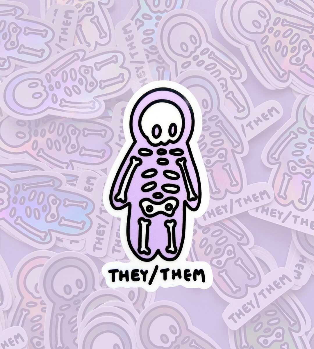 THEY/THEM Pronoun Sticker Waterproof Vinyl Pronouns Sticker, Pastel