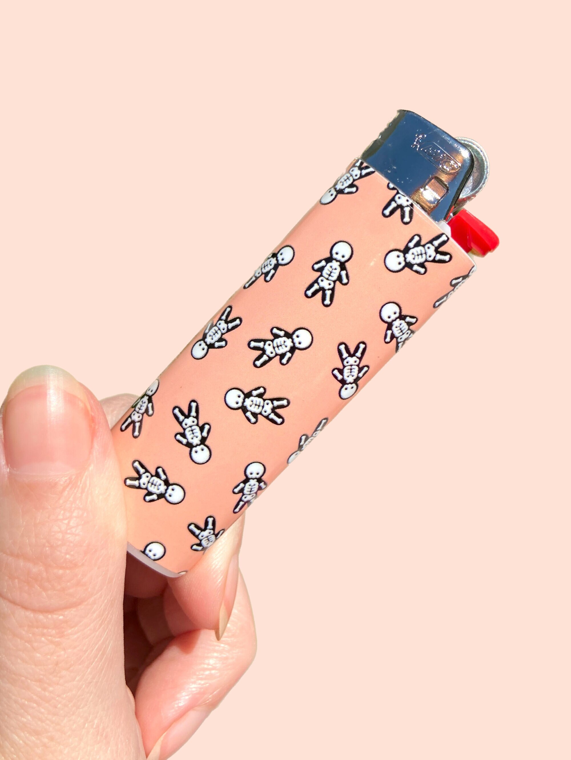 PEACH SKELETON LIGHTER - Spooky Cute Halloween Bic, Horror Custom