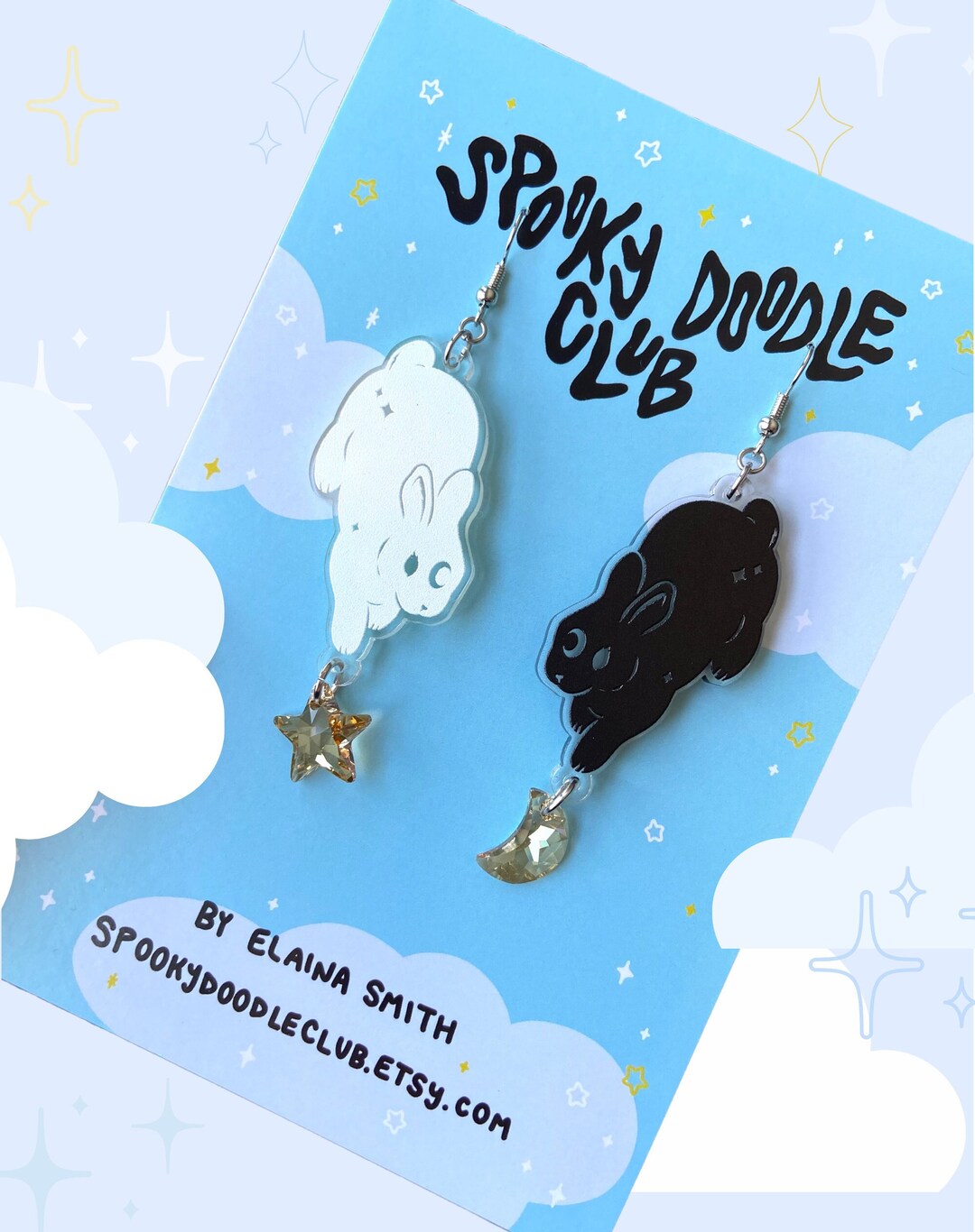 Asymmetric Elegant Rabbit Star Moon Earrings,Cute Bunny Pearl Crystal Drop Earring For Women Party Jewelry Gifts B782