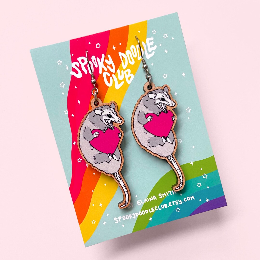thumbnail image 2 of Screaming Possum Earrings - Fun Trash Animal Opossum Jewelry For Animal Lovers 2 of 12