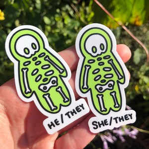 SHE/THEY Pronoun Sticker - Vinyl Skeleton Sticker, Pride Month She They ...