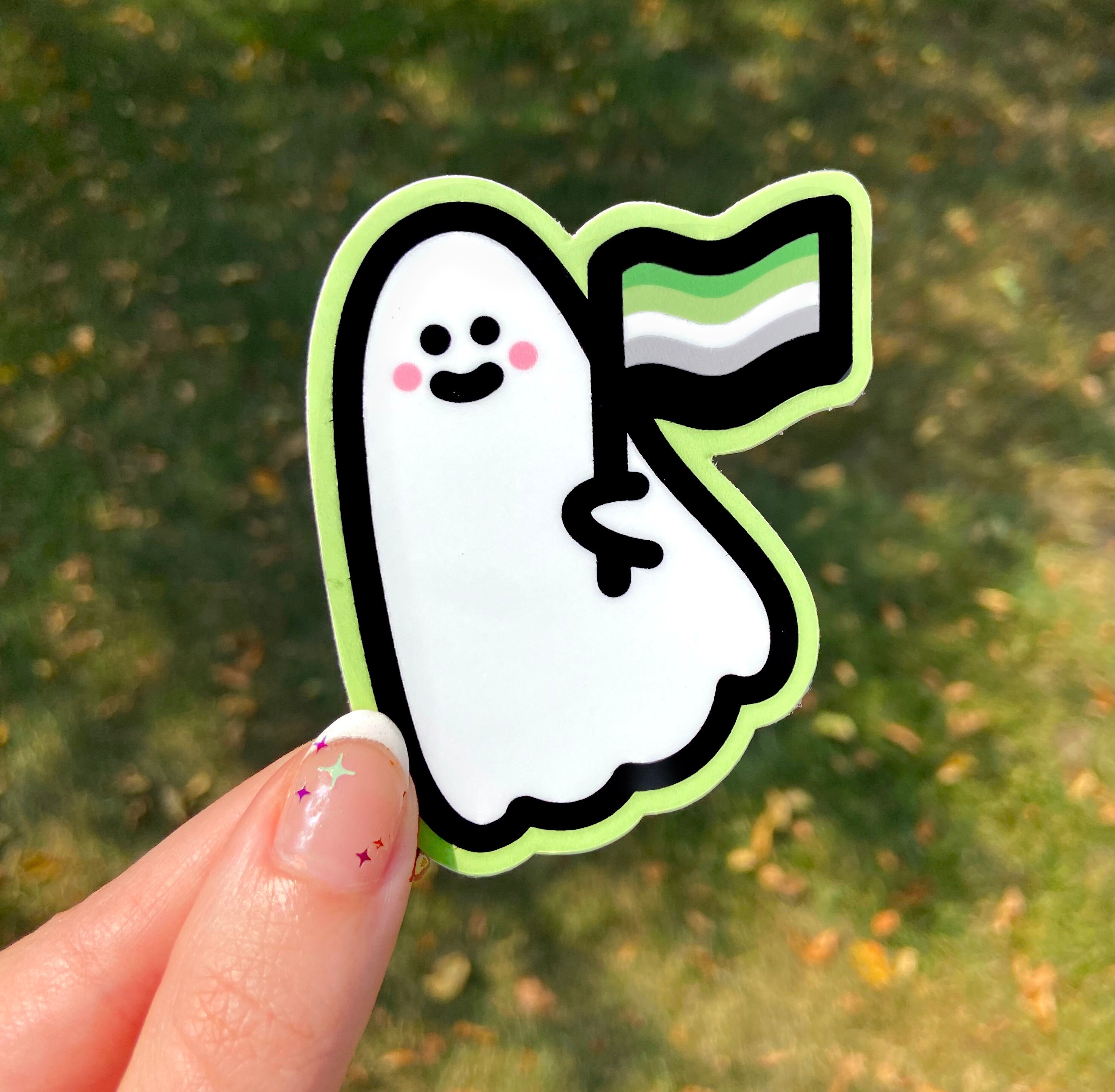 ARO PRIDE GHOST Sticker - Spooky Cute Aromantic Pride Flag