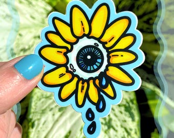 【一点物アート】Icono-Eye-再生-Message Flowers❁ CRYING SUNFLOWER - Eyeball Flower Vinyl Art Sticker by Spooky