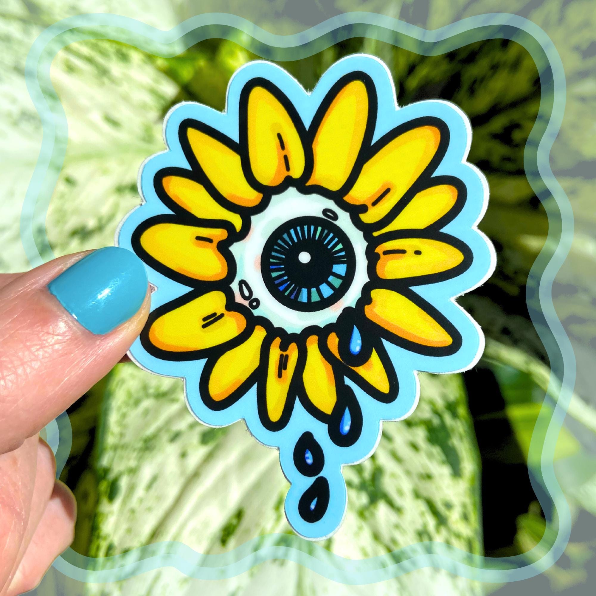 CRYING SUNFLOWER - Eyeball Flower Vinyl Art Sticker by Spooky