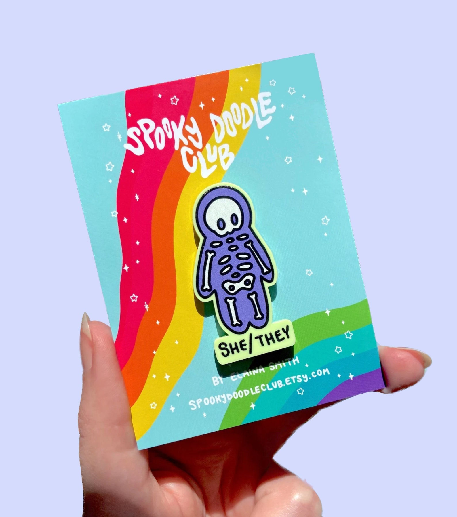 SHE/THEY Pronoun Pin Purple Acrylic Gender Identity Badge, Cute Witchy  Style Pride Accessory Spooky Doodle Club 2 Inch -  Hong Kong