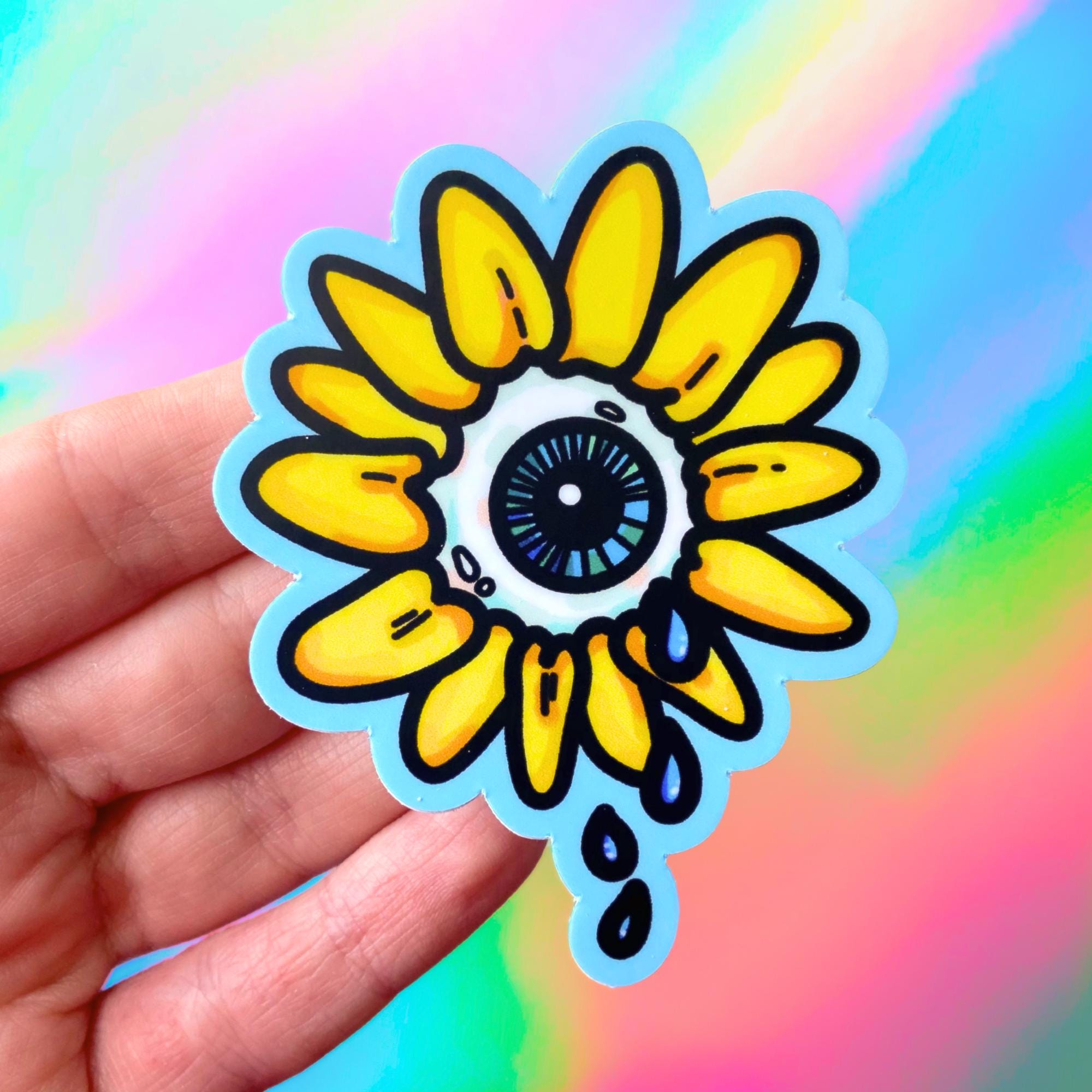 CRYING SUNFLOWER - Eyeball Flower Vinyl Art Sticker by Spooky