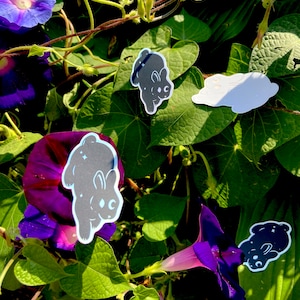 MOON BUNNY Sticker Set ~ HOLOGRAPHIC! ~ 2pc Vinyl Art Stickers - Spooky Doodle Club