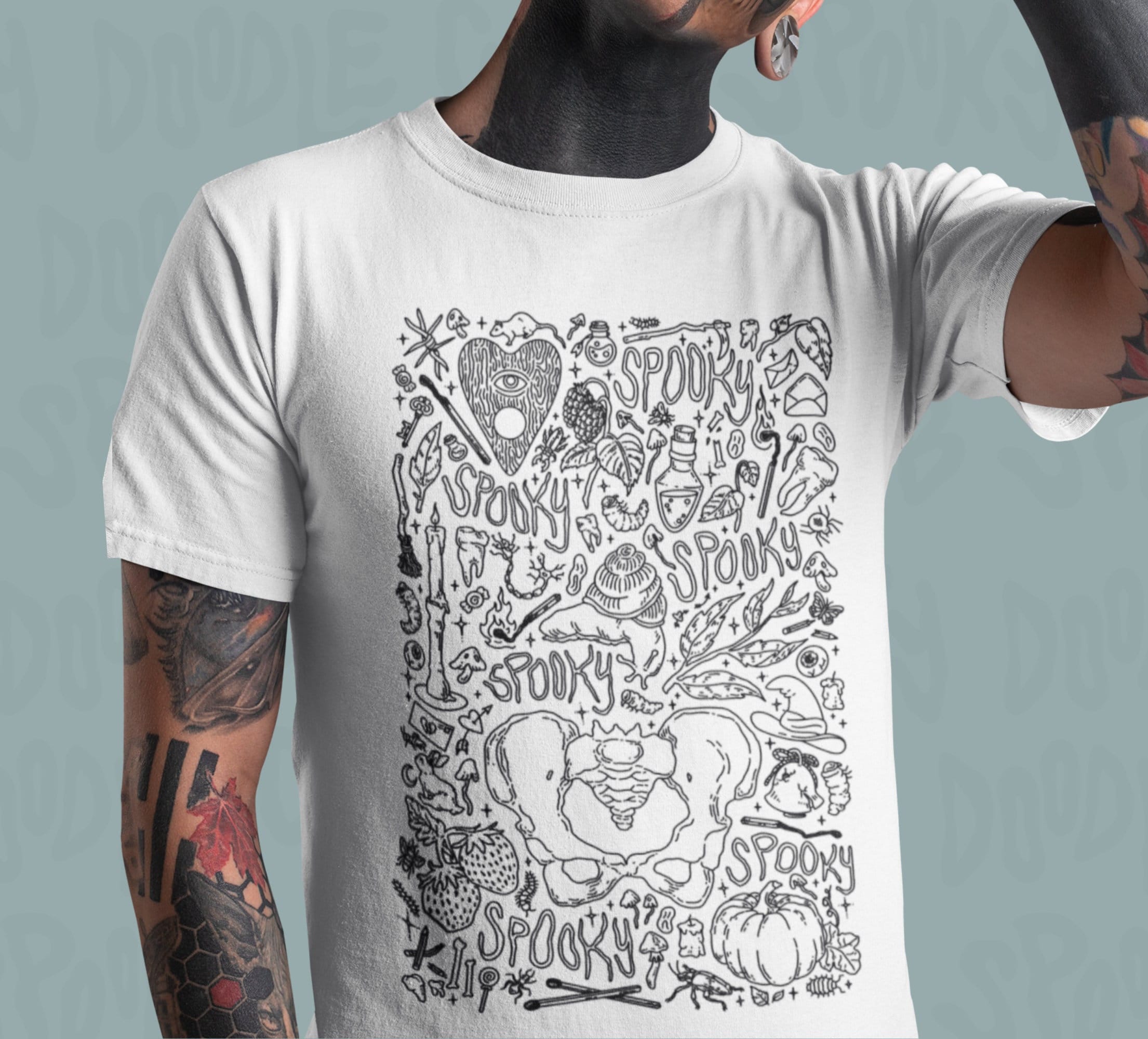 SERIOUSLY SPOOKY Doodle Tee - Creepy Doodle Art Short Sleeve Tee