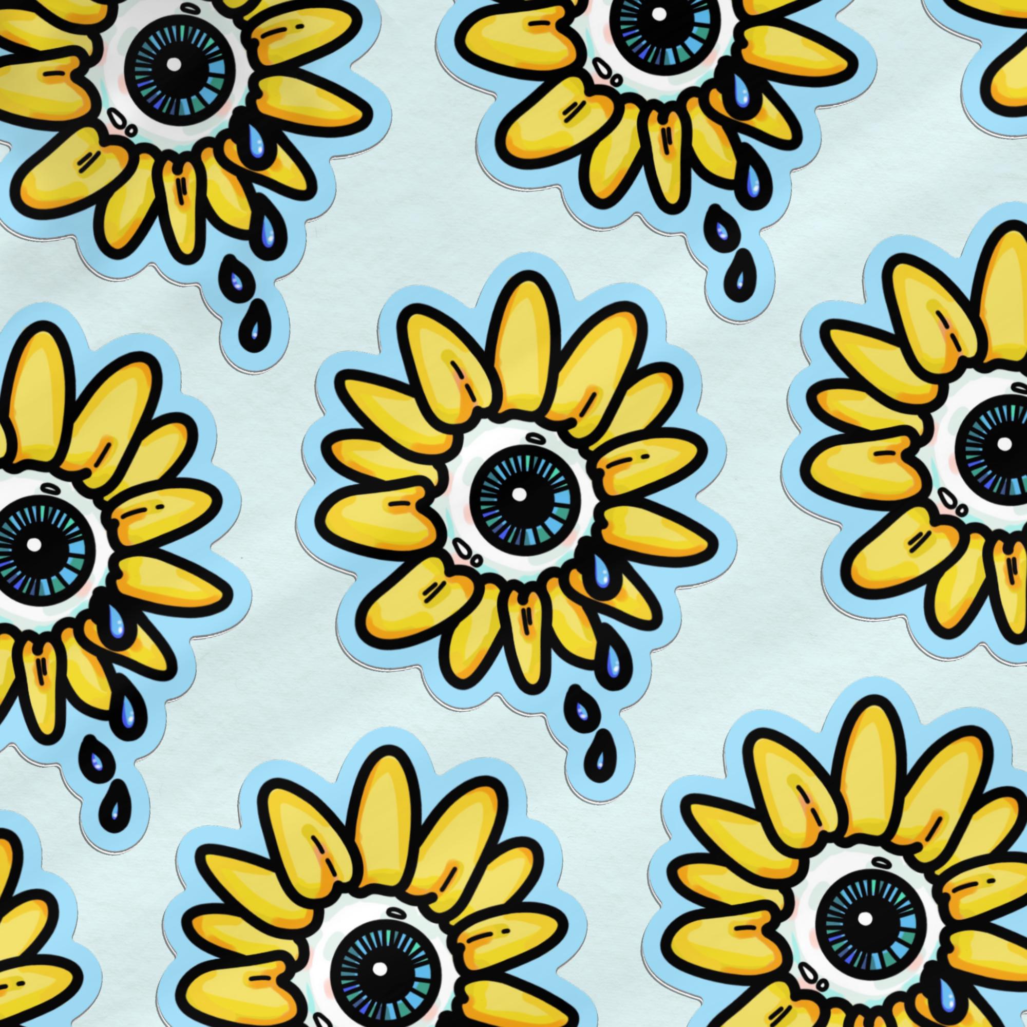 CRYING SUNFLOWER - Eyeball Flower Vinyl Art Sticker by Spooky