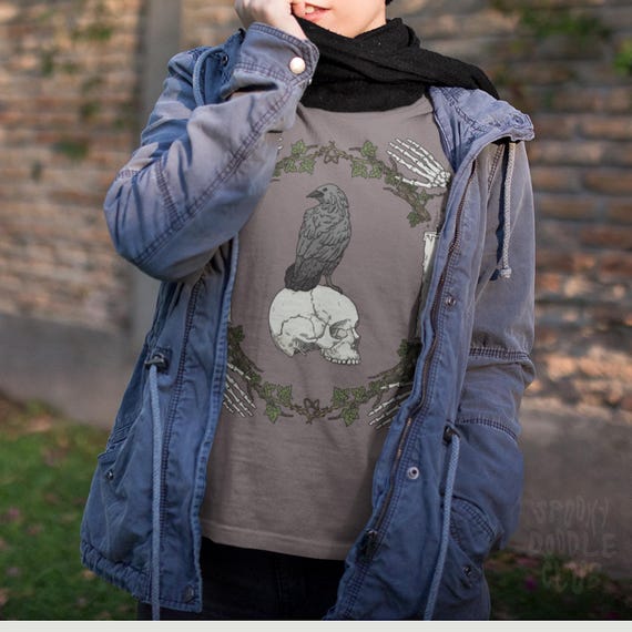 NEVERMORE SHIRT - Skull Raven T-Shirt, Edgar Allan Poe The Raven, Dark Academia Shirt, Spooky Halloween Gift, Macabre Art Gothic Horror Tee
