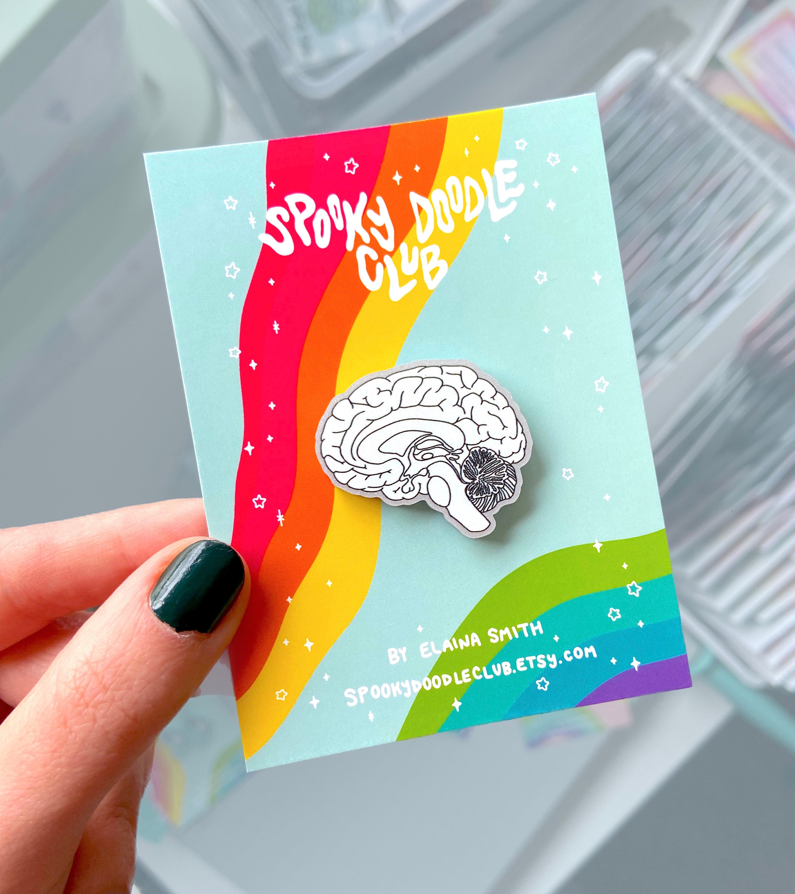BRAIN PIN - Glitter Acrylic Pin, Sagittal Brain Diagram Pin ...