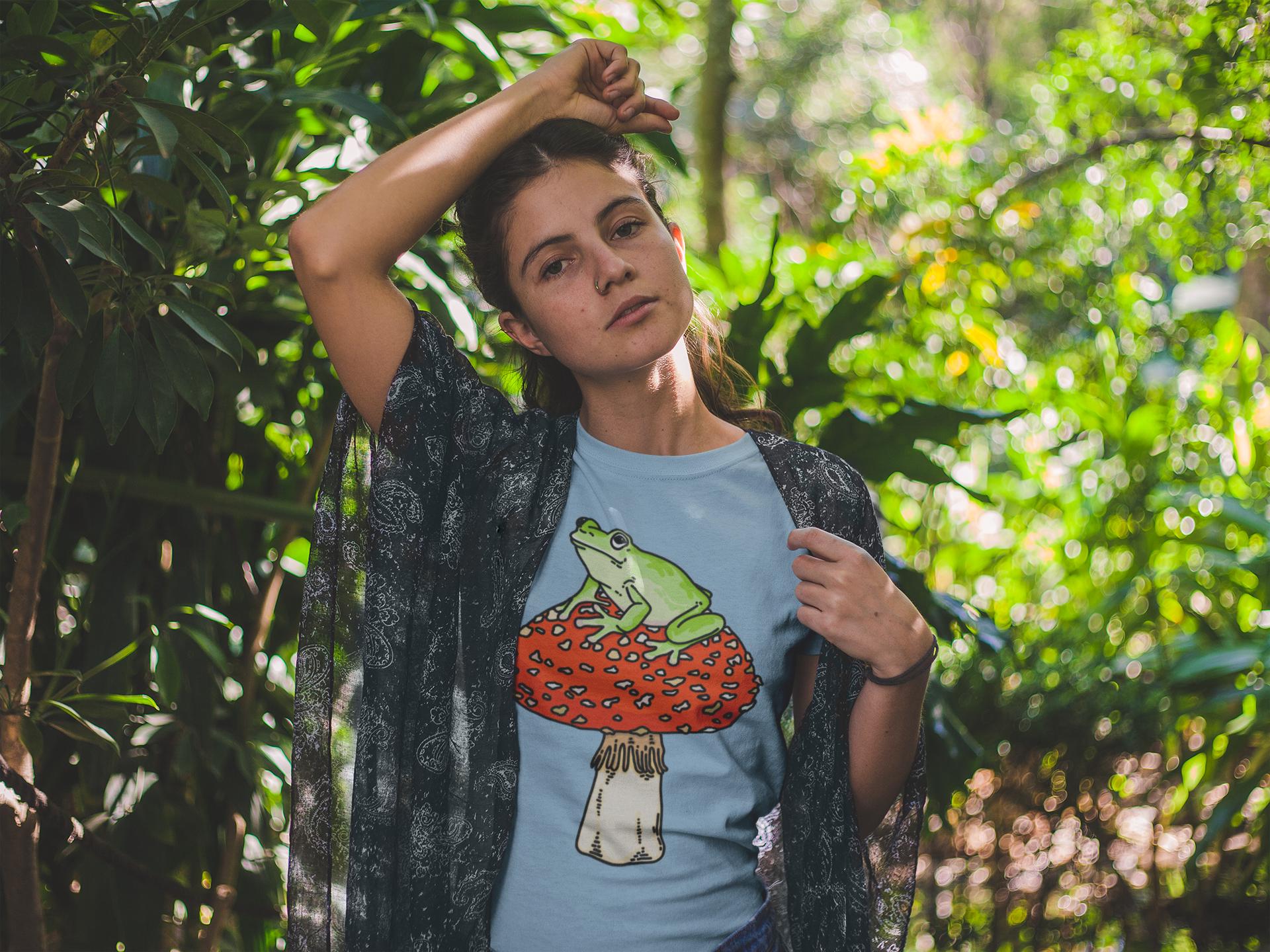 TOADSTOOL SHIRT - Frog Sitting on Mushroom T-shirt, Simple Toad